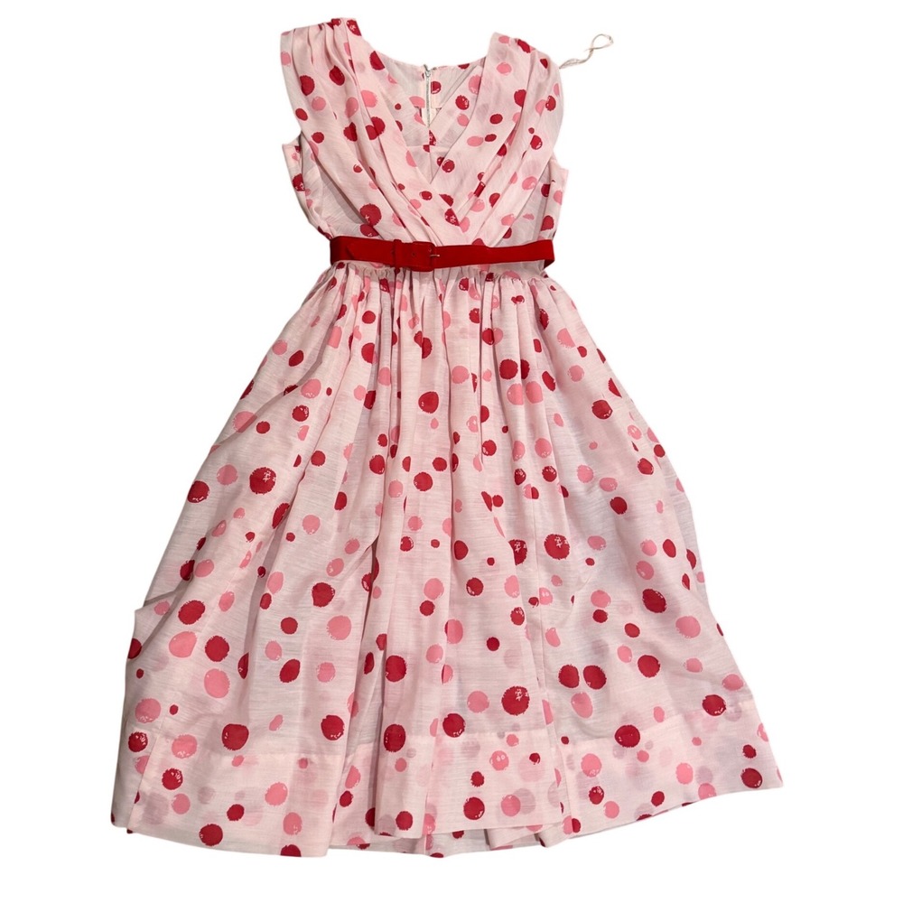 Vintage Kerrybrooke Sears Polka Dot Dress Pink Red Sleeveless Belted 50s 60s 6 8